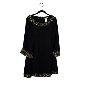 Alice + Olivia Black Gold Sequins Silk Mini Dress Size Medium